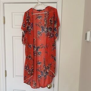 Floral Sheer Tunic Top - Red and Purple